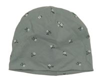 Šedozelená bavlněná čepice s kvítky 