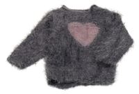 Fialový chlupatý svetr se srdcem