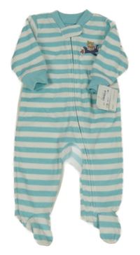 Nové - bílo-modrý pruhovaný fleecový overal s medvědem Carter's