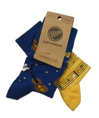 Nové - tmavomodré + žluté ponožky s hudebními nástroji 