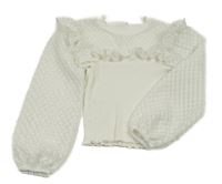 Bílé žebrované triko s perforovanými rukávy River Island