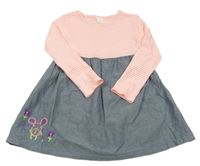 Bílo-růžovo-tmavomodré šaty s výšivkou Next