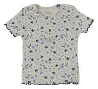 Bílo-světlemodré květované žebrované tričko Primark
