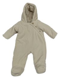 Béžová žebrovaná sametová zateplená kombinéza s kapucí H&M