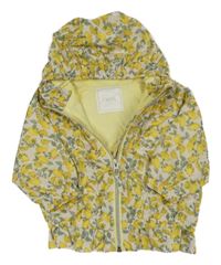 Žluto-smetanová šusťáková podzimní bunda s citrony a kapucí Next