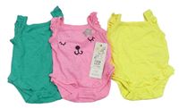 3set - 3x body - zelené + žluté + růžové s čumákem F&F