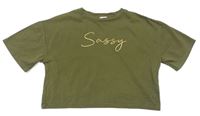 Khaki crop tričko s nápisem zn. River Island
