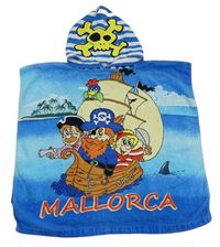 Modré osuškové froté pončo s piráty a kapucí 