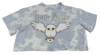 Světlemodro-bílé batikované crop tričko s Hedvikou - Harry Potter H&M