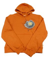 Oranžová mikina s potiskem a kapucí