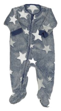 Tmavomodrý plyšový overal s hvězdami a Next