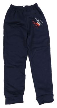 Tmavomodré zateplené tepláky s pavoukem