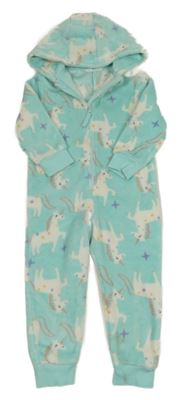 Světlemodrá plyšová kombinéza s jednorožci a kapucí M&S