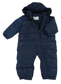 Tmavomodrá šusťáková zimní kombinéza s kapucí s kožešinou M&S