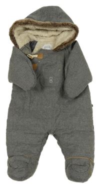 Šedá šusťáková zimní kombinéza s kapucí s kožešinou Obaibi
