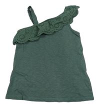 Tmavozelený top s volánkem s madeirou C&A