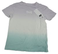 Nové - Lila-bílo-mintové ombré tričko s nápisem F&F