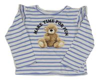 Bílo-modré pruhované tričko s medvídkem H&M