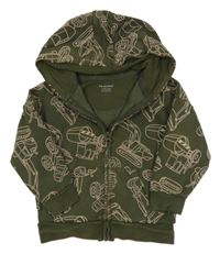 Khaki propínací mikina s bagry a kapucí Primark
