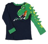 Tmavomodro-zelené pyžamové triko s dinem H&M