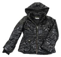 Černá šusťáková lesklá zateplená bunda s kapucí River Island