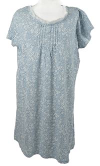Dámská světlemodro-bílá kytičkovaná noční košile s krajkou Matalan 