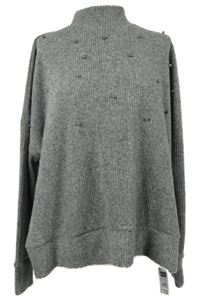 Nové - Dámská šedá žebrovaná fleecová mikina s korálky a stojáčkem Dunnes 