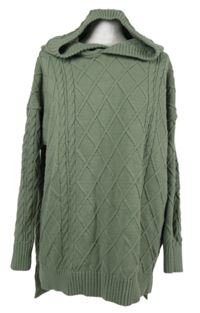 Dámský khaki vzorovaný svetr s kapucí 