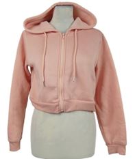 Dámská světlerůžová propínací crop mikina s kapucí Shein 