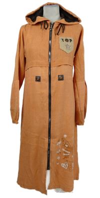 Dámský oranžový proužkovaný plátěný kabát s motýlkem a kapucí 