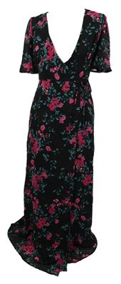 Dámské černo-růžové květované zavinovací dlouhé šaty Fashion Union 
