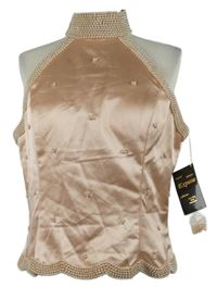 Nové - Dámský světlerůžový společenský saténový crop top s perličkami Expose 