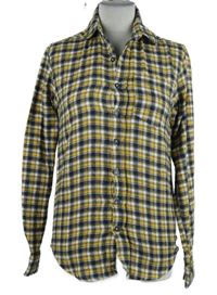 Pánská žluto-tmavomodrá kostkovaná flanelová košile Tessentials 