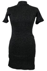 Dámské černo-stříbrné třpytivé svetrové žebrované šaty Select 