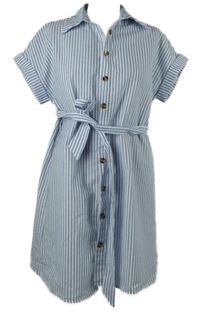 Dámské světlemodro-bílé pruhované košilové šaty s páskem Shein 