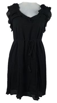 Dámské černé strukturované šaty s volánky a šněrováním na zádech River Island 