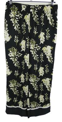 Dámské černo-smetanové květované palazzo kalhoty H&M