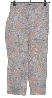 Dámské růžové květované crop plátěné kalhoty zn. M&S