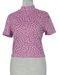 Dámské růžové vzorované crop tričko s kytičkami zn. Primark 