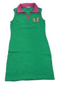Zeleno-růžové žebrované bavlněné šaty s motýlkem Primark