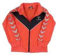 Neonově růžovo-šedá sportovní funkční propínací mikina s logem Hummel 
