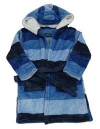 Modrý pruhovaný chlupatý župan s kapucí Primark