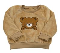 Béžová chlupatá mikina s medvědem 