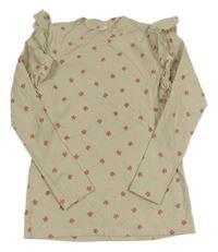 Béžové květinové žebrované triko Hema