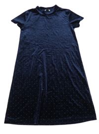 Tmavomodré puntíkaté sametové šaty 