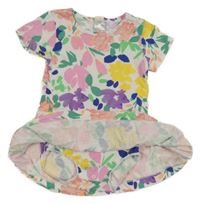 Bílé květinové bavlněné šaty se všitým body