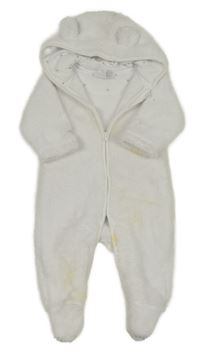 Bílá chlupatá kombinéza s kapucí 