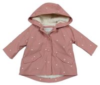 Růžová puntíkatá nepromokavá zateplená bunda s kapucí Primark