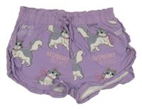 Fialové bavlněné kraťasy s kočkami 