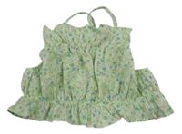 Světlezelená crop top s květinami a volány